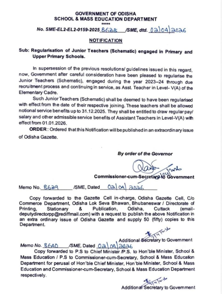 Junior Teacher Regularisation Order