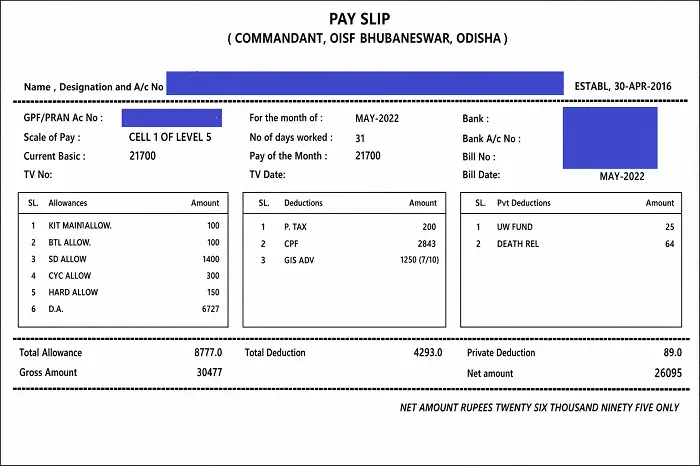 OISF Salary Slip