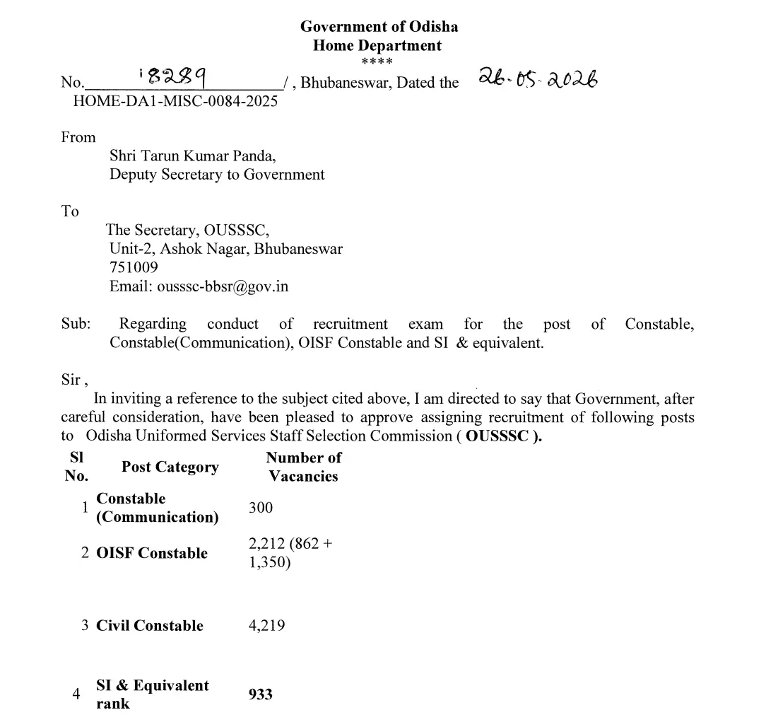 ousssc Constable, SI recruitment notice 2026